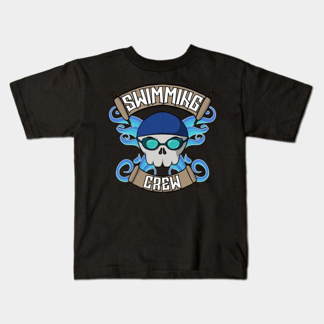 Swimming crew Jolly Roger pirate flag Kids T-Shirt by RampArt